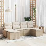 Modulares Rattan Diivan Set Outdoor Sofagarnitur mit Kissen Gartenm&ouml;bel Set Poly-Rattan Terrassen Diivan 6-teilig Beige Creme