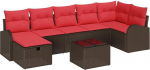 vidaXL Diivan Set mit Kissen 8 pcs Braun und Rot Poly-Rattan, Garten-Sofa-Set, modulares Loungesofa, langlebig, leicht, UV-best&auml;ndig f&uuml;r Entspannung im Freien
