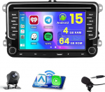 4G+64G/Android15 Autoradio f&uuml;r VW Beetle Tiguan CC Passat Sharan Jetta Caddy Transporter, Wireless Carplay Android Auto 7'' Touchscreen mit 【52pin Adapter】 WiFi BT Typ-C+R&uuml;ckfahrkamera+MIC
