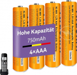 NI-MH aku 1,2 V 750 mAh Gigaset Panosonic juhtmeta telefonidele, laetavad akud AAA Gigaset telefonidele - 4 tk.