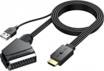 AUTOUTLET Scart HDMI konverter, 16:9/4:3 konverteerimine ja PAL/NTSC, 1080P SCART HDMI adapter 150 cm pikkuse integreeritud kaabli disainiga, adapter video audio konverter HDTV-le, videom&auml;ngijale, VHS-le, DVD-le