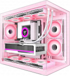 H3 (2026) PC Case ATX - eelpaigaldatud 6 Infinity Mirror PWM ARGB ventilaatorit, kompaktne ATX kahe kambriga Mid Tower Gaming PC korpus, 360 mm rataste tugi, Type-C 3.2 (roosa)