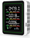 5-in-1 sise&otilde;hu kvaliteedi monitor, CO2 monitor kaasaskantav CO2 monitor koos formaldeh&uuml;&uuml;di TVOC testeriga, temperatuuri niiskuse detektor-professionaalne puhta &otilde;hu m&otilde;&otilde;tja piiratud ruumi jaoks (valge)