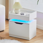 TUKAILAI &ouml;&ouml;kapp LED-iga, valge &ouml;&ouml;kapp 1 suure sahtli ja laadimisjaamaga, &ouml;&ouml;kapp koos hoiustamise ja USB-laadimisportiga, magamistuppa, elutuppa, &ouml;&ouml;kapile, 35 x 50 x 55,5