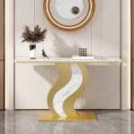 Moderner Konsolentisch in Gold - 59 Zoll dekorativer Eingangs- und Sofatisch, eleganter Flurakzent f&uuml;r Wohnzimmer und B&uuml;ro, stilvolle Foyerm&ouml;bel, vielseitiges Design