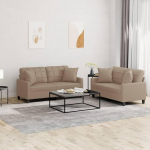 2-TLG. Sofagarnitur mit Kissen Diivan Wohnzimmer Sitzgruppe Wohnzimmer Diivan Set Sofas F&uuml;R Wohnzimmer Cappuccino-Braun Kunstlederer - 3201372