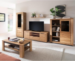 Living Room Furniture Set Partially Solid Oak 5 Pieces 1 Display Cabinet 1 Wall Shelf 1 Lowboard 1 Highboard 1 Coffee Table
