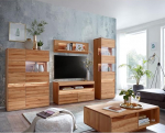 Living Room Furniture Set Solid Beech Heartwood Oiled with Highboard, Wall Board, Lowboard, Display Cabinet, Coffee Table and LED Lighting, 5 Pieces, Real Wood/Solid Wood, Soft Close, Handle-Free