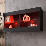 Komodee, Tivoli rippuv vitriinkapp, must/must, laius 100 cm x k&otilde;rgus 50 cm x s&uuml;gavus 29 cm, LED RGB, 2 riiulit, elutuppa, magamistuppa, esikusse
