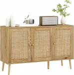 HOMCOM Sideboard elutoa hoiuruumi m&ouml;&ouml;bel kappidega, rotangist ustega ja reguleeritava riiuliga, elutuppa, s&ouml;&ouml;gituppa, ABM. 120 x 40 x 75 cm, naturaalne puit