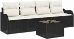 5-teiliges Garten Sofa Set mit Kissen Schwarz Poly Rattan, 2-Sitzer Garten Sofa mit Kissen Schwarz Poly Rattan Gartenlounge Model3345567