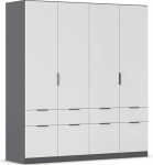 Rauch M&ouml;bel Dundee garderoobikapp, garderoobikapp, organiseerija, 4 ust, 8 sahtlit, v&auml;rv: valge/halli metallist, must, l&uuml;hike k&auml;epideme riba, hall metallist, 181 x 197 x 54 cm.