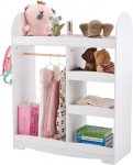 LALAHO laste riidekapp riiulitega, 3 konksuga, 5 avatud riiuliga, laste riiete riiul lastetoas (valge)