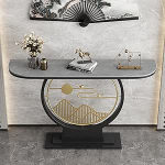 JIHAJU Sinterstein-Konsool, Moderne schmale Eingangseinheit, Metall-Flurkonsool, schlanke Einheit hinter Sofa f&uuml;r begrenzte R&auml;ume(Black 2,L120*W30*H80cm)