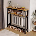 Multifunktsionaalne radiaatoririiul, 2-kihiline talumajapidamise kitsas konsoollaud, &otilde;huke metallist raamiga sissep&auml;&auml;sulaud elutuppa, esikusse, must, 80 x 20 cm