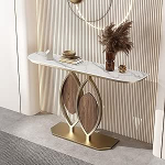 PQXQZ Moderner Konsolentisch Steinplatte mit Metallrahmen Dekorativer Tisch f&uuml;r Wohnzimmer Eingangsbereich Flur und Schlafzimmer(White,100x30x80cm)