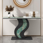 Konsolentisch, moderner Akzenttisch, Sofatisch, Eingangstisch f&uuml;r Wohnzimmer, Flurtisch mit gebogenen Metallrahmen, Tisch hinter der Couch (Schwarz-C, 120 cm)
