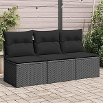 Gartensofa mit 3 Sitzpl&auml;tzen mit schwarzen Kissen aus Polyrattan, Sofa f&uuml;r den Au&szlig;enbereich, Sofa, Sofa, Gartensofa, Wohnzimmer, Terrasse, Au&szlig;enbereich, M&ouml;bel YY