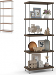 HOMASIS raamaturiiul, Vintage Standing Shelf, Metal & Wood Freestanding Shelf, Storage Shelf, Walnut, Storage Shelf, Exhibition Shelf, Ladder Shelf for Living Room, Bedroom, Office (5 Levels)