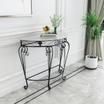 Konsolentisch mit Metallbeinen und Tischplatte aus Kunstmarmor, platzsparendes Design f&uuml;r Wohnzimmer und Flur