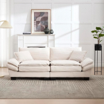 Diivan 224 x 81 cm Sametiga polsterdatud diivan eemaldatavate padjadega ja seljatoega elutuppa/magamistuppa/m&auml;ngutuppa, beež