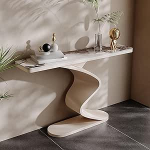 Rechteckiger Konsolentisch Akzent schmaler Schieferplatte, Schwarz/Wei&szlig; Sofa-Konsolentisch mit kreativ wellenf&ouml;rmigem Kohlenstahlgestell, Luxuri&ouml;ses Flurm&ouml;bel(White A,150cm/59in)