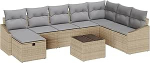 9-teiliges Garten-Sofa-Set mit Kissen in Beige und Grau aus Poly-Rattan Gartenlounge Model3359339