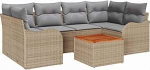 7-teilige Garten Sofa Set mit Kissen Beige Poly Rattan Akazie, 2-Sitzer Garten Sofa mit Stauraum & Kissen Beige Poly Rattan Gartenlounge Model3356075