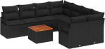 9-teiliges Garten-Sofa-Set mit Kissen Schwarz Poly-Rattan Akazie, Zweisitzer Garten-Sofa mit Kissen Schwarz Poly-Rattan Gartenlounge Model3347688