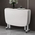 Ausziehbarer klappbarer Esstisch auf R&auml;dern, platzsparender wei&szlig;er Holztisch f&uuml;r kleine R&auml;ume, 100 x 60 x 75 cm, perfekt f&uuml;r K&uuml;che und Esszimmer
