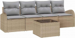 5-teiliges Garten-Sofa-Set mit Kissen Beige Poly Rattan, 2-Sitzer Garten-Sofa mit Stauraum & Kissen Beige Poly Rattan Gartenlounge Model3354579
