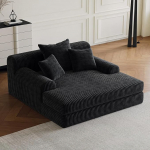 Bueuwe kaasaegne Cord Floor diivan magamisfunktsiooniga ja Chaise Longue, Cloud diivan 3 padjaga, mugav istumismaastik elutuppa mustas, ei vaja kokkupanekut