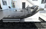 Sofa Dreams Turino nahast diivan L-kujuline nurgadiivan LED-valgustusega, reguleeritavad peatuged, Chaise Longue / nahav&auml;rvide valik / orientatsioon valitav (Ottoman Right, Grey/Black)