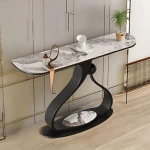 120-Zoll-Konsolentisch f&uuml;r den Eingangsbereich, Sofatisch hinter der Couch f&uuml;r Wohnzimmer/Flur/Foyer, Tischplatte aus Kunstmarmor (Schwarz 2)