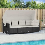 Set Schlafsofa, 5-teiliges Gartenm&ouml;bel-Set mit Kissen aus schwarzem Polyrattan, Sofa f&uuml;r Wohnzimmer, Gartensofa, modernes Sofaset f&uuml;r den Au&szlig;enbereich, M&ouml;bel Modell 3261527