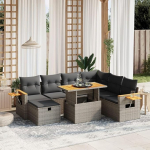 Gartensofa-Set 8-teilig mit grauen Kissen aus Polyrattan M&ouml;bel, Set Schlafsofa Wohnzimmer Sofa Garten, Set Modernes Sofa f&uuml;r den Au&szlig;enbereich, Outdoor-M&ouml;bel AA