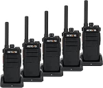Retevis RB626 Professional Radio, Walkie Talkie Long Range USB-laadijaga, 16 kanalit, 2000 mAh, h&auml;ireh&auml;ire, laetav raadio koolile, supermarketile (must, 5 tk)