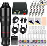 Blackbudda Rotary Tattoo Machine Set professionaalidele koos v&otilde;imu ja pigmendiga, 10 padrunite n&otilde;elade pakett (must)