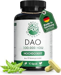 DAO kapslid Vegan - 300,000 HDU &ouml;&ouml;p&auml;evase annuse kohta - maomahlakindlad kapslid - looduslik DAO ens&uuml;&uuml;m valmistatud herneproteiinist koos 100 mg herne idupulbriga kapsli kohta - 90 kapslit - Green Naturals