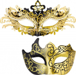 MYSEUNI Paar maskid maskid - l&auml;ikiv Rhinestone Metal Filigree Veneetsia mask ja Veneetsia meeste mask karnevaliks