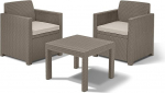 Allibert by Keter Allegro Balcony Furniture Set Cappuccino / Sand 3-Piece with Seat Cushion Plastic Flat Rattan Look