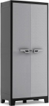 Keter Titan Kunststoffschrank, k&otilde;rg, schwarz/grau, 80 x 44 x 182 cm, inklusiv 4 Einlegeb&ouml;den mit je 30kg Tragkraft, f&uuml;r drinnen und drau&szlig;en, UV- und wasserbest&auml;ndig, aus 70% recycelten Materialien