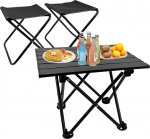 Wensdr Folding Camping Table with Chairs Lightweight Picnic Table and 2 Chairs for Beach Hiking Travel Fishing BBQ Robust Outdoor Table and Chairs Set with Storage Bags
