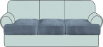 GAMUKAI Velvet T Cushion Cover 3 Piece Sofa Slipcovers Cushion Covers for 3 Cushion Couch T Shape Cushion Slipcovers for Sofa Seat (3, Dusty Blue)