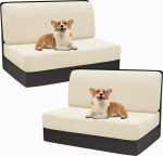 SYLC 2 Pieces Stretch Motorhome Dining Table Cushion Covers Jacquard Tartan Replacement Covers for Caravan Throws for Seating Set RV Caravan Covers Sofa Cushions (Beige, 2 Pairs)