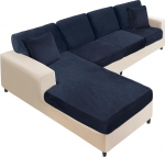 NAISI Sofabez&uuml;ge aus Samt, L-Form, weich, Stretch-Sofabez&uuml;ge mit 2 Kissenbez&uuml;gen f&uuml;r links/rechts Chaiselongue (3-Sitzer + 1 Chaise+4 R&uuml;ckenlehne, Marineblau), 8 St&uuml;ck