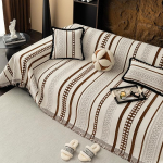 MDSASFD Striped Couch Cover Blankets, Boho Couch Covers, Sofa Blanket Cover for Dogs, Medium Couch Covers for Lounger and Chair, Chenille Sofa Covers, Washable, Sectional (1 Piece/Brown/150 x 180 cm)
