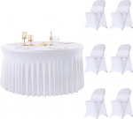 Besutolife &uuml;mmargune laudlina ja 6 tk klapptoolide katte komplekt, universaalne veniv pestav slipcovers pulmade, bankettide, pidude, s&ouml;&ouml;gilaudade jaoks, 48 tolli, valge