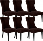 SANOCAY Samt-Schonbezug mit Armlehnen, robust, abnehmbar, waschbar, wiederverwendbar, ohne Armlehnen, f&uuml;r Esszimmer, Bankett, Heimdekoration, Braun, 6 St&uuml;ck