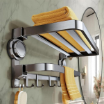 Vannitoa r&auml;tikuhoidja ilma puurimata, r&auml;tikuhoidja iminapaga, 90&deg; kokkupandav vannitoa r&auml;tikuhoidja, r&auml;tikuhoidja vannitoa jaoks 8 r&auml;tikukonksuga, 50 cm